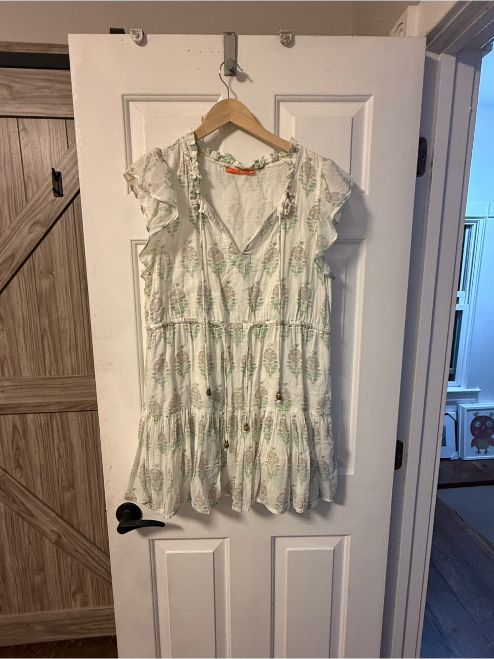 Oliphant Floral Block Print Tiered Mini Dress Size M 100% Cotton